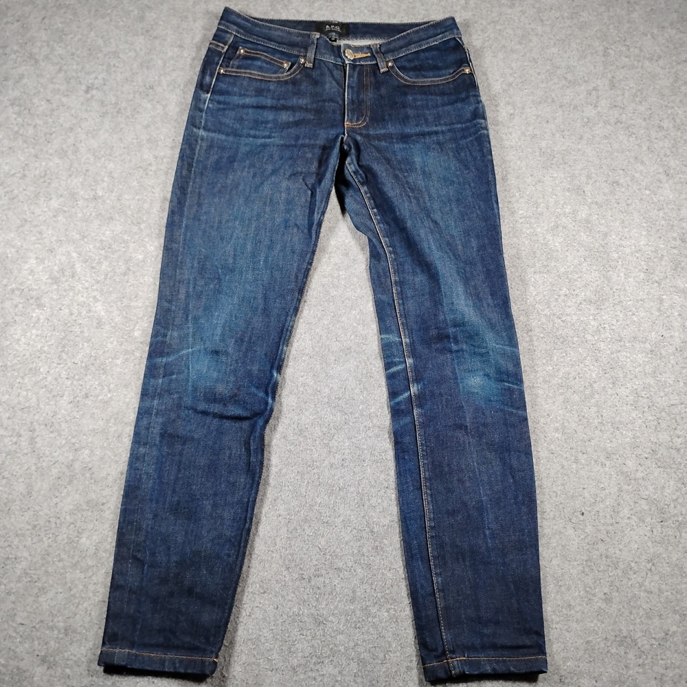 APC Jean Moulant Womens Size 26 Dark‎ Indigo Raw Denim Skinny Jeans Blue 9086